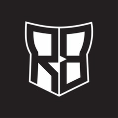 RB Logo monogram with negative space abstract shield shape design template on black background