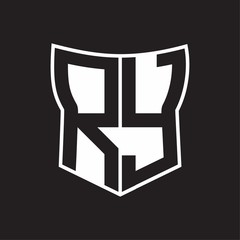 RY Logo monogram with negative space abstract shield shape design template on black background