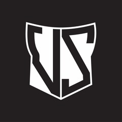 VS Logo monogram with negative space abstract shield shape design template on black background