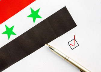  Pencil, Flag of Syria and check mark on paper sheet