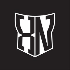 XN Logo monogram with negative space abstract shield shape design template on black background