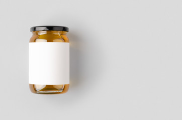 Honey jar mockup with blank label and copyspace.