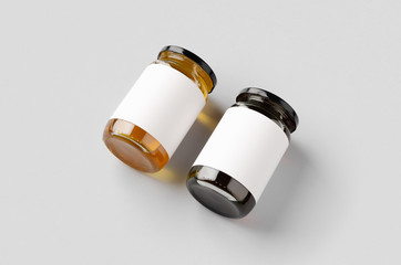 Honey jars mockup with blank label. Two different colors.