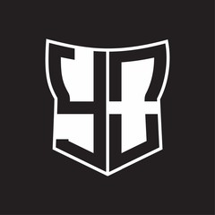 YO Logo monogram with negative space abstract shield shape design template on black background