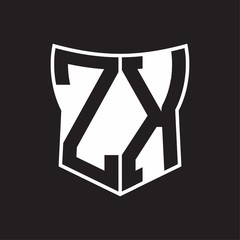 Fototapeta na wymiar ZK Logo monogram with negative space abstract shield shape design template on black background