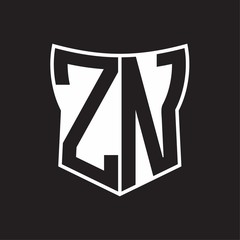 ZN Logo monogram with negative space abstract shield shape design template on black background