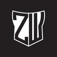 ZW Logo monogram with negative space abstract shield shape design template on black background