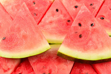 Juicy watermelon slices background. Top view.