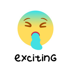 Vector illustration, yellow and blue gradient vomiting emoji. Isolated. With hand drawn 