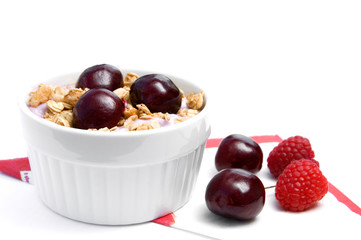 Healthy Breakfast with Cherries, Oats and Yogurt