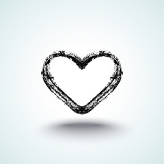 Vector illustration, hand drawn isolated heart. Grunge brush and pencil (chalk or charcoal) texture. Black silhouette made by tracing.