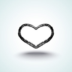 Vector illustration, hand drawn isolated heart. Grunge brush and pencil (chalk or charcoal) texture. Black silhouette made by tracing.