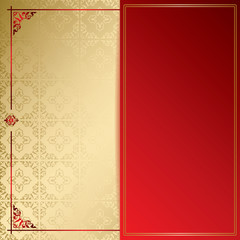 bright golden and red frames on decorative vector background with vintage pattern