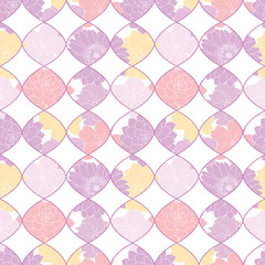 Vector geometric tile seamless pattern with yellow and purple floral background