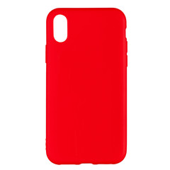 Red silicone case for smartphone or phone with cutouts for the camera. Back view isolated on white background