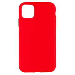 Red silicone case for smartphone or phone with cutouts for the camera. Back view isolated on white background