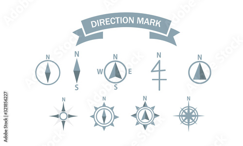 Fototapete 地図 シンボル 方位記号 方位マーク 方位図 方位 羅針盤 アイコン セット シンプル ベクター イラスト Vector Map Symbol Direction Collection Set Icon Blue Abbildung Qasb