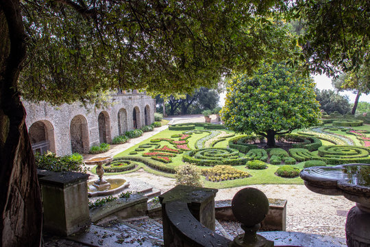 Rome 8 March 2020. The Vatican gardens of the papal residence, well-kept fountains and trees.