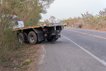 Truck accident on highway road, crashed truck