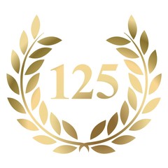 One hundred and twenty fifth birthday gold laurel wreath vector isolated on a white background 