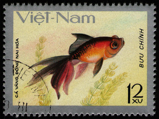 VIETNAM - CIRCA 1977: post stamp 12 Vietnamese xu printed by Socialist Republic of Vietnam, shows...
