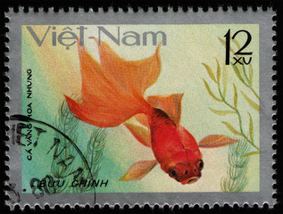 VIETNAM - CIRCA 1977: post stamp 12 Vietnamese xu printed by Socialist Republic of Vietnam, shows...