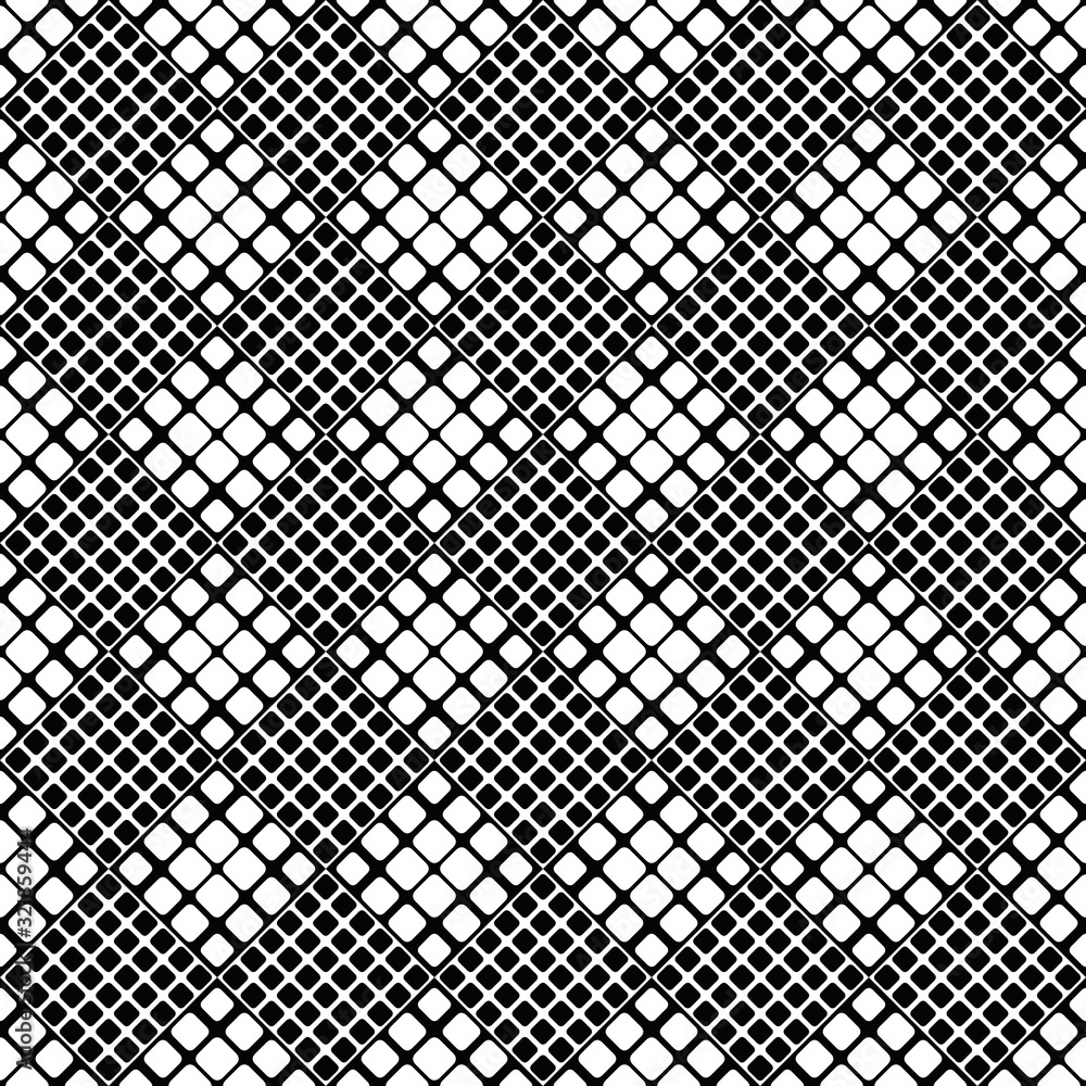 Poster geometrical monochrome diagonal rounded square pattern background - black and white abstract vector 
