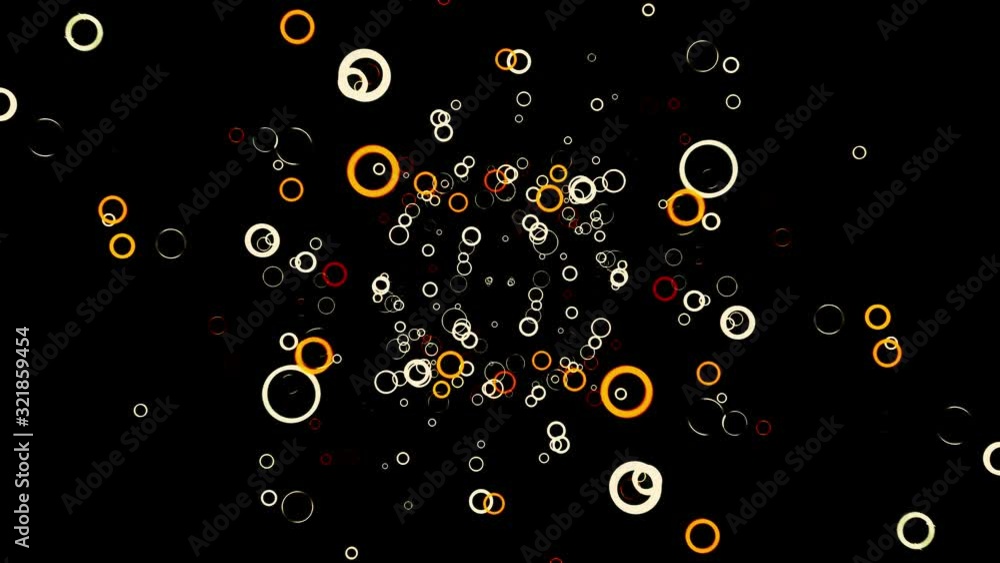 Poster many small colored circles appear on a dark background and move slowly, seamless loop. animation. be