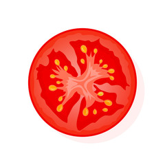 Slice of red tomato isolated on white. Juicy ripe tomato. Vector Illustration.