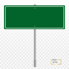 Blank green road sign or Empty traffic isolated on transparent. vector illustration