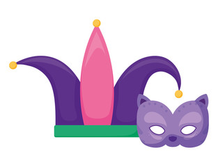 Isolated mardi gras mask and hat vector design