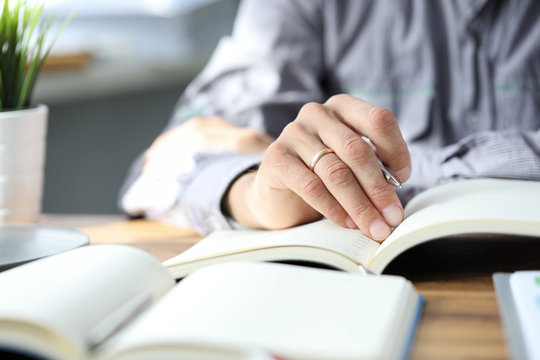Research and preparation, project implementation. Work manager during implementation project. Man is planning his day. Employee collects information and compiles report. Tracking progress.