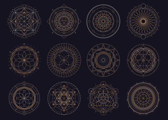 Vector set of sacred geometric figures, dreamcatcher and mystic symbols, golden abstract signs © max_776