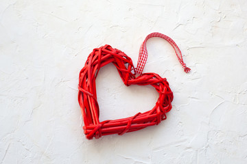 Wooden love heart on a white background isolated. heart shape. Flat lay. Valentine's day...