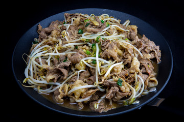 Fried Beef Brisket and mung bean sprout with soy sauce