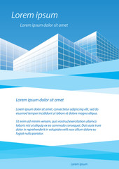 blue business template with buildings - vector presentation page - company banner