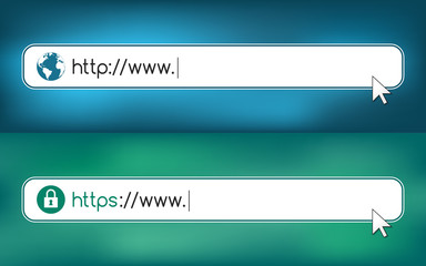 Address and navigation bar with http and https sign - obrazy, fototapety, plakaty
