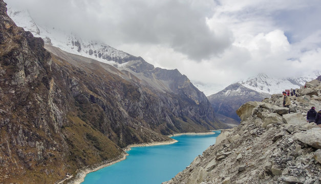 Paron lagoon, at Huascaran National Park, Peru. A green lake in the Cordillera Blanca on the Peruvian Andes
