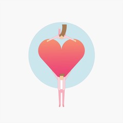 Couple in love concept,young man give red hearts to women,flat design cute and romantic, Vector illustration in cartoon style.