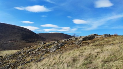 landscape with mountains and blue sky