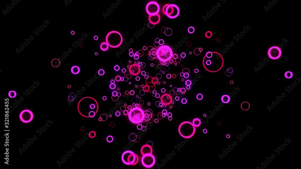 Poster glowing pink circles motion graphics background, seamless loop. animation. 3d abstract rings flowing