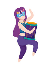 Woman with mardi gras mask and drum vector design