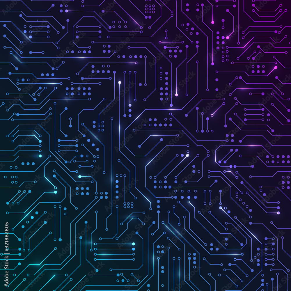 Aufkleber circuit. bright tracks and connections on the computer board. hardwere abstract texture. technology 