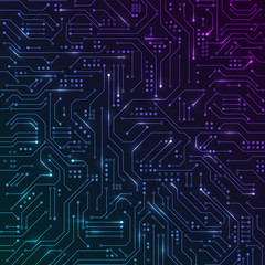 Circuit. Bright Tracks and connections on the computer board. Hardwere abstract texture. Technology background. Vector illustration