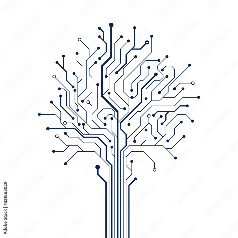 Poster Circuit tree on white background. Technology design element. Computer engineering hardware system. Vector