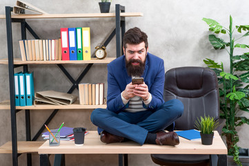 broker awaits stock exchange results. man reading shocking news. businessman responding important...