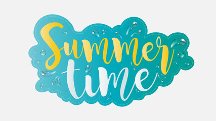 Summer time handwritten font. Realistic splashes of water. Beautiful lettering for banners and posters on the summer theme. Vector illustration.