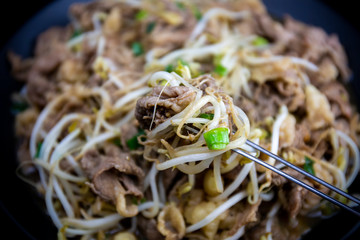 Fried Beef Brisket and mung bean sprout with soy sauce