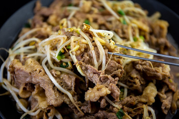 Fried Beef Brisket and mung bean sprout with soy sauce
