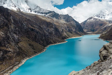 Naklejka na ściany i meble Paron lagoon, at Huascaran National Park, Peru. A green lake in the Cordillera Blanca on the Peruvian Andes